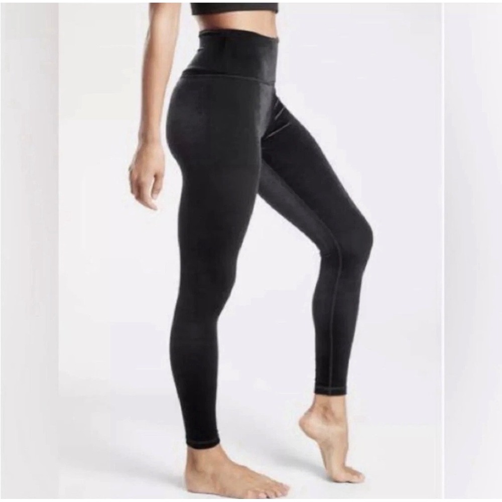Athleta Elation Ultra‎ High Rise tight velour black workout oft silky yoga pants